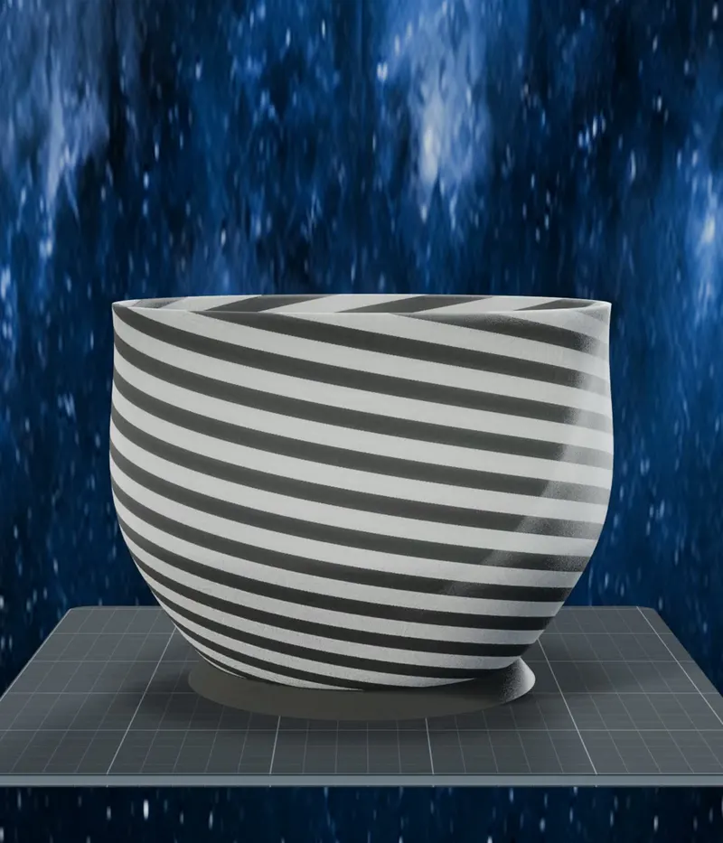 Two-colour spiral stripe bowl, rendered on a print bed