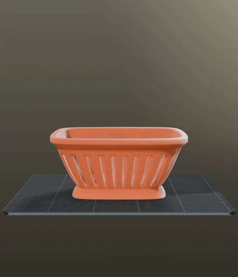 Cup with a fine radial spiral, rendered on a print bed