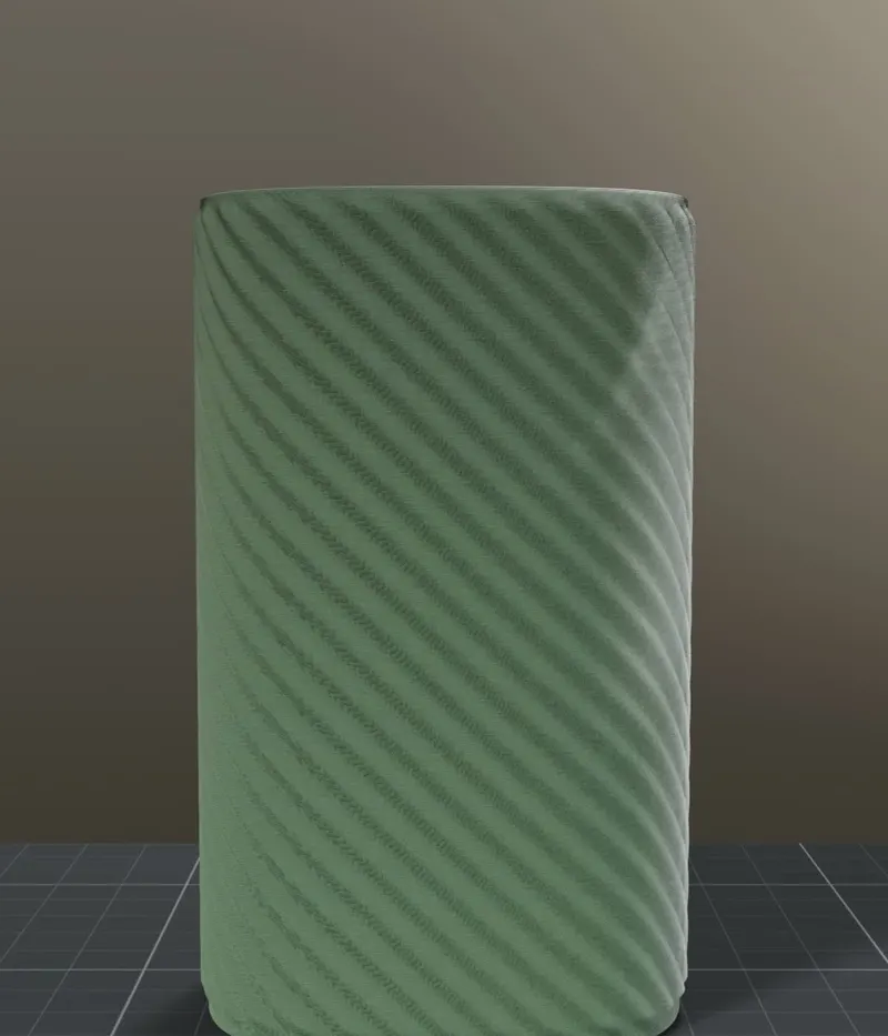 Tall cup with a diagonal rib pattern, rendered on a print bed