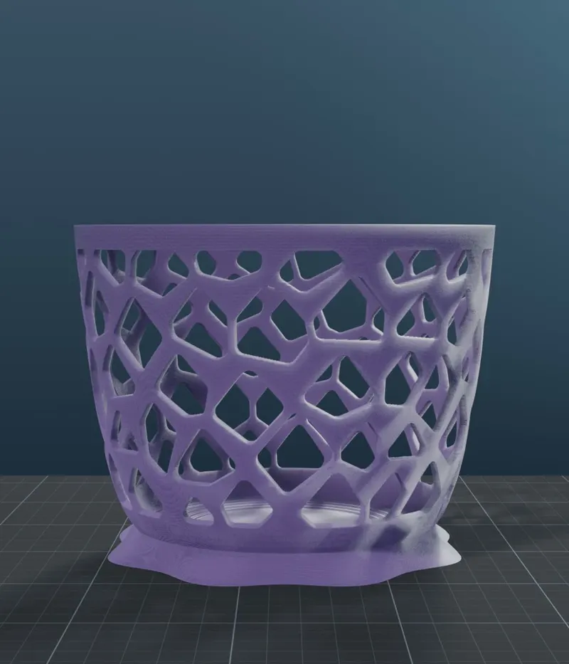 Voronoi lattice wall with support-reduced cells, rendered on a print bed